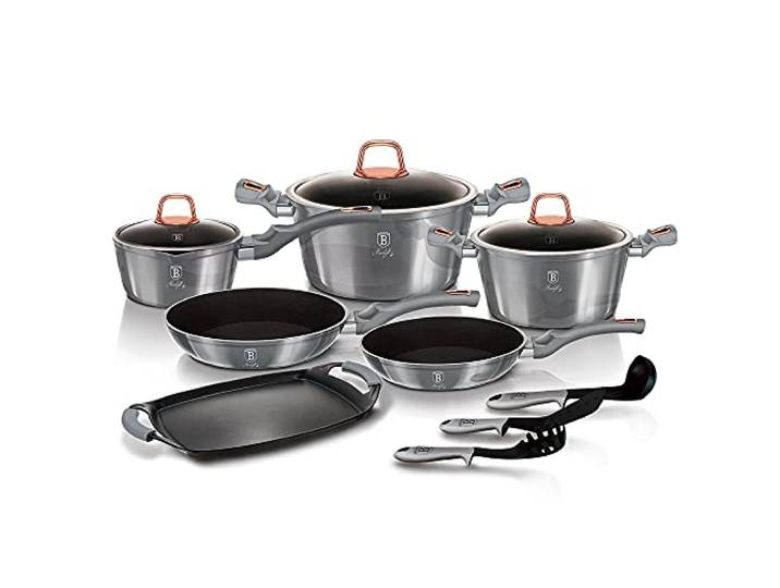 Berlinger Haus Moonlight Edition 12+2 Stück Kochgeschirr Set, Moonlight Edition BH/6021 gray Edelstahl 18/8