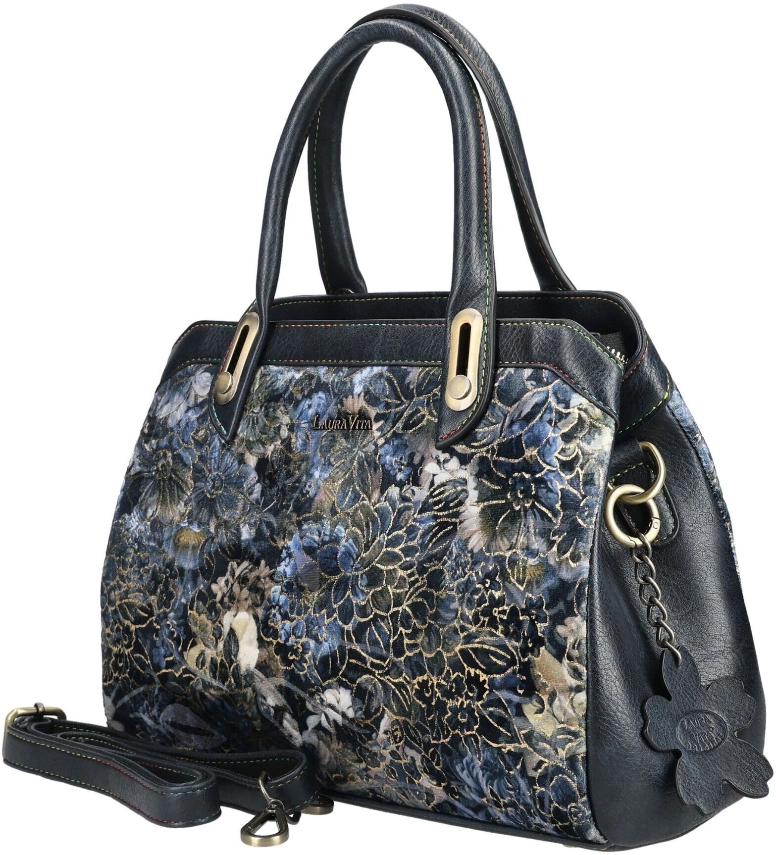 Henkeltasche LAURA VITA "LAURA VITA Taschen Lederimitat/Textil", Damen, Gr. onesize, bunt (blau), Lederimitat, Taschen