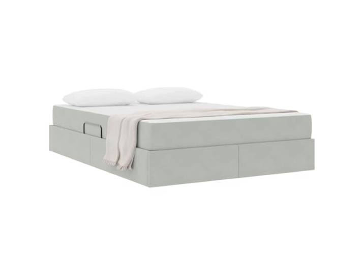 KTHLBRH Boxspringbett mit Matratze, Hellgrau, 140 x 200 cm Hydraulische seitliche Hebebühne, Struktur aus Metall, weicher Samt, Lattenrost