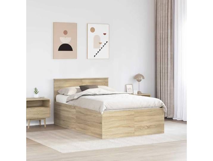 SKTQYQO Bettgestell Eiche Sonoma 120 x 200 cm Mehrschichtiges Holz, stabiler Rahmen, feste Leisten, Kopfteil inklusive, Verwendung im Innenbereich
