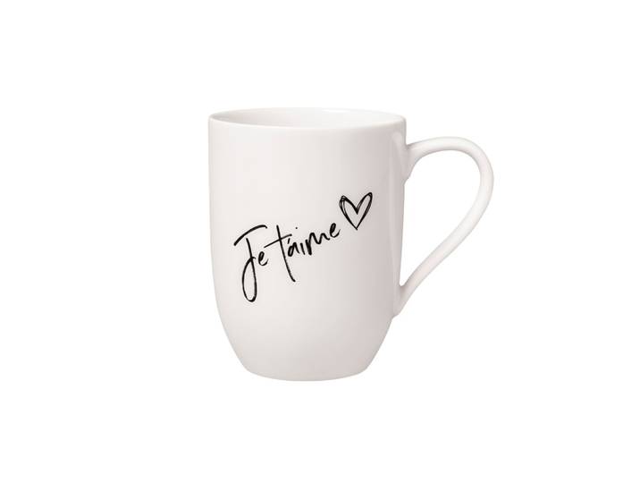 Becher VILLEROY & BOCH Becher mit Henkel 'Je t'aime' Becher Liebe Statement 290 ml weiß , weiß, 1 tlg., Porzellan, Trinkgefäße, Becher