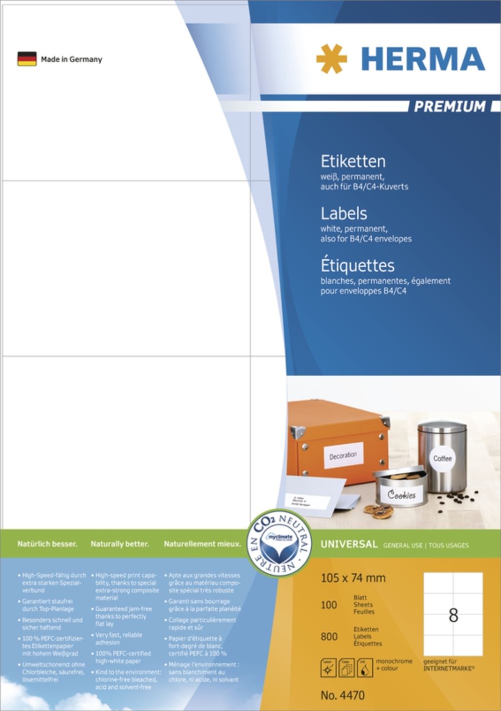 Herma 4470 Premium Universal-Etiketten 10.5x7.4 cm (100 Blatt (800 Etiketten))