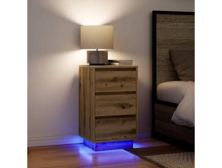 Nachtschrank mit LED-Beleuchtung Eiche Artisan 38x34x65cm mit einstellbarem RGB-Licht und großer Schublade