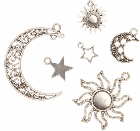 Anhänger "Sonne, Mond und Sterne", silber, 10–37 mm, 24 Stück