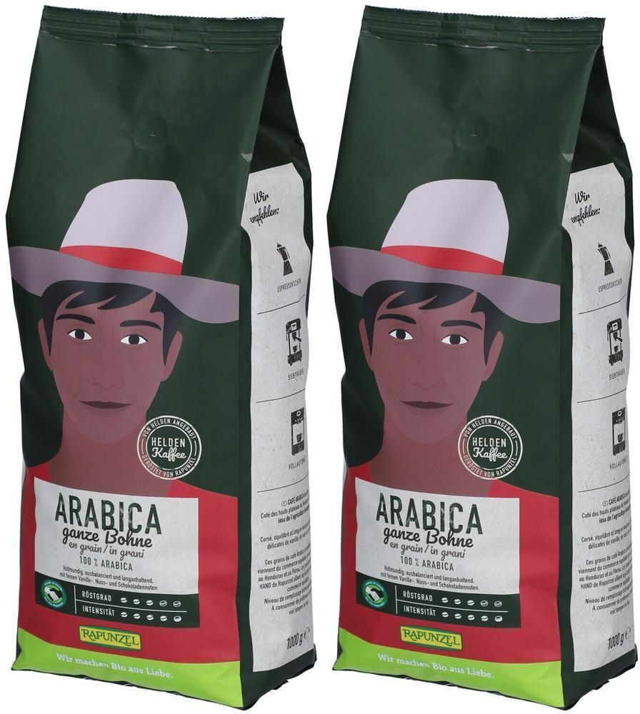 Rapunzel Heldenkaffee Arabica, ganze Bohne Bio 2x 2x1 kg Bohnen