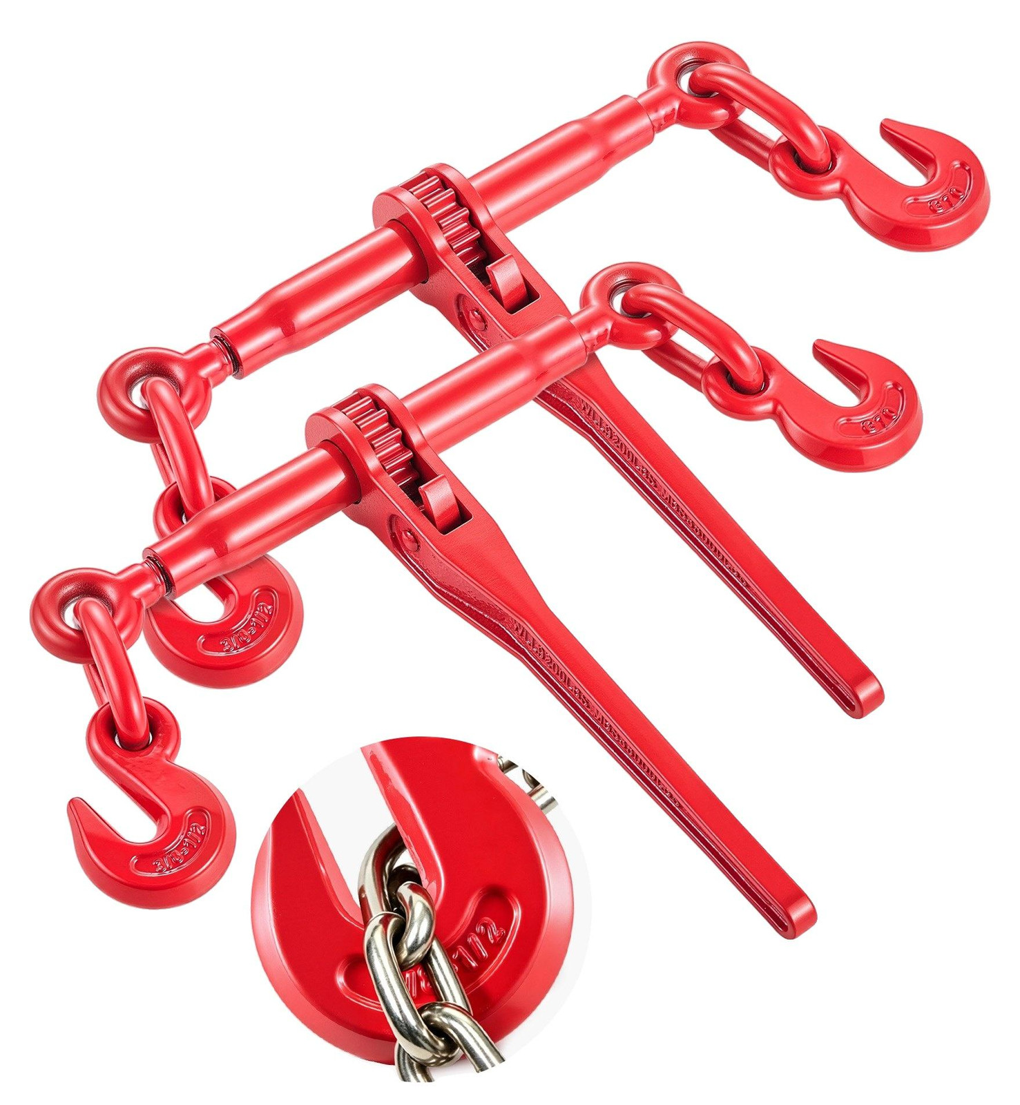 VEVOR Set van 2 Ratelspanners, 9,215 kg, 3/8" – 1/2", Rood