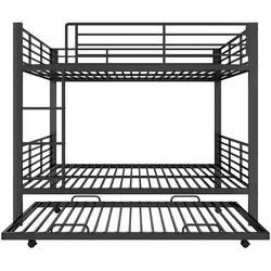 OKWISH Etagenbett aus Metall Schwarz 140x200 cm, gewerblich geeignet, mit ausziehbarem Unterbett, Rausfallschutz und Leiter für Gästezimmer und kleine Räume
