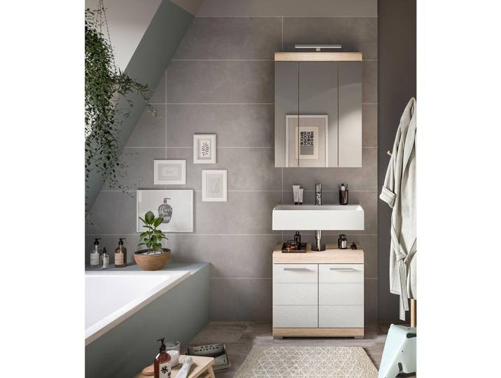 Badezimmer Lambada Eiche Dekor/Weiß B: 60 cm