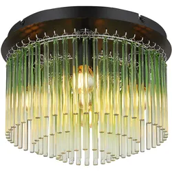 Deckenleuchte grün Deckenlampe 5 Flammig Wohnzimmerlampe Glasstäbe, Metall schwarz, 5x E14, DxH 32x23 cm