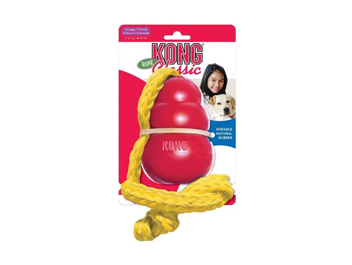 Tier-Beschäftigungsspielzeug KONG Classic Rope XL , bunt (gelb, rot), H:13cm L:45cm Ø:10cm, Kautschuk, Fummelspielzeuge, Tier-Beschäftigungsspielzeug