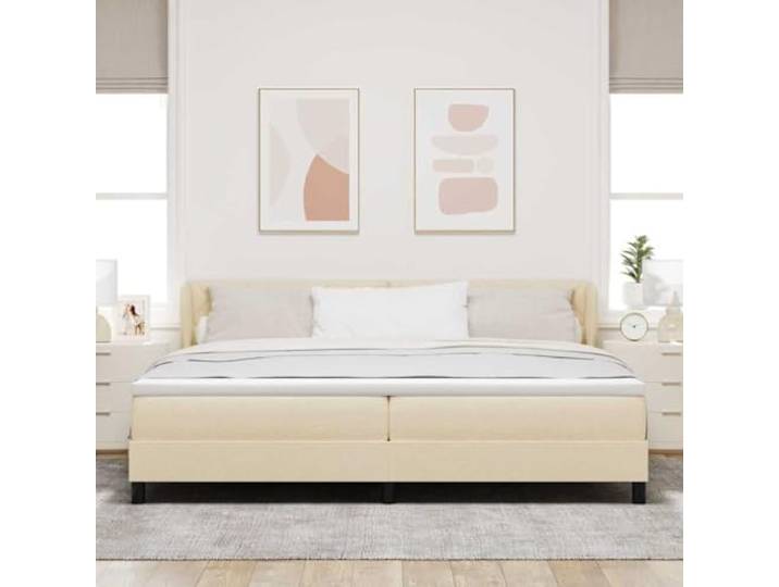 KTHLBRH Doppelbett Stoff Creme 200 x 200 cm Kopfteil verstellbar, Federkernmatratze, Gestell aus Holz, 280 kg