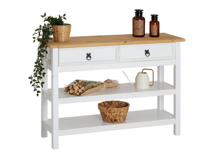 Idimex Konsolentisch Tequila weiß/braun, Weiß, Braun, Holz, Kiefer, Vintage, Rechteckig, 110x78x37 cm, Wohnzimmer, Wohnzimmertische, Konsolentische