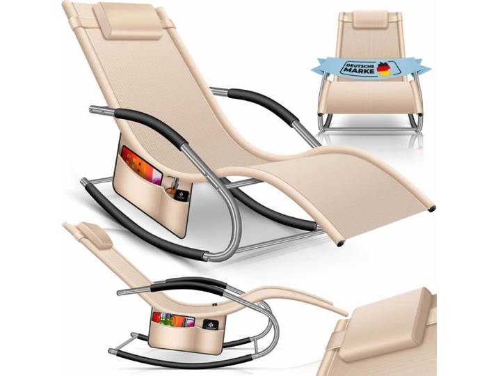 Chaise longue à bascule beige - KESSER - Transat suspendu ergonomique Relax - Textilène respirant