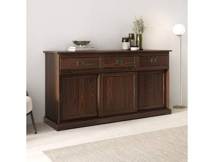 IDIMEX Anrichte Savona Sideboard Kommode Kieferkommode mit 3 Türen und 3 Schubladen, Massivholz, Nussbaumfarben