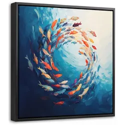 LEINWAND Bilder mit Rahmen - Meer - Fische - Bunt - Dynamisch - 20x20