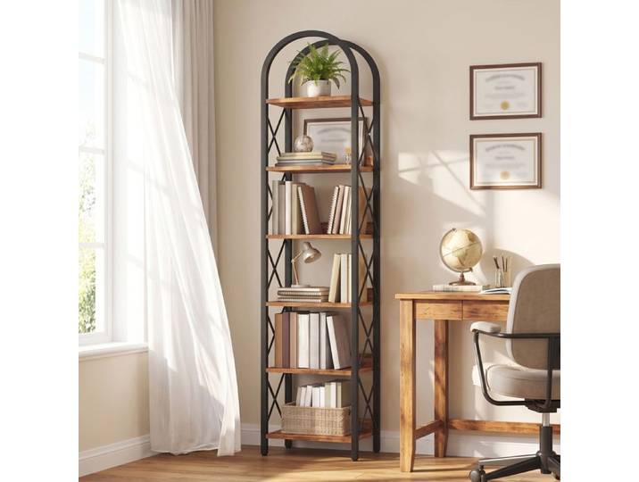 HOOBRO Bibliothèque à 6 Niveaux Étagère Ouverte Meuble de Rangement en Bois d'ingénierie Présentoir à œuvre d'Art Marron