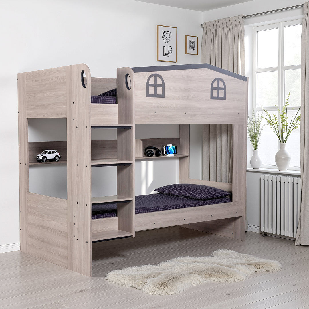 Harriet Bee Thorwe Bunk Bed with Storage Included with Built-in Ladder Included Ash Single (3')