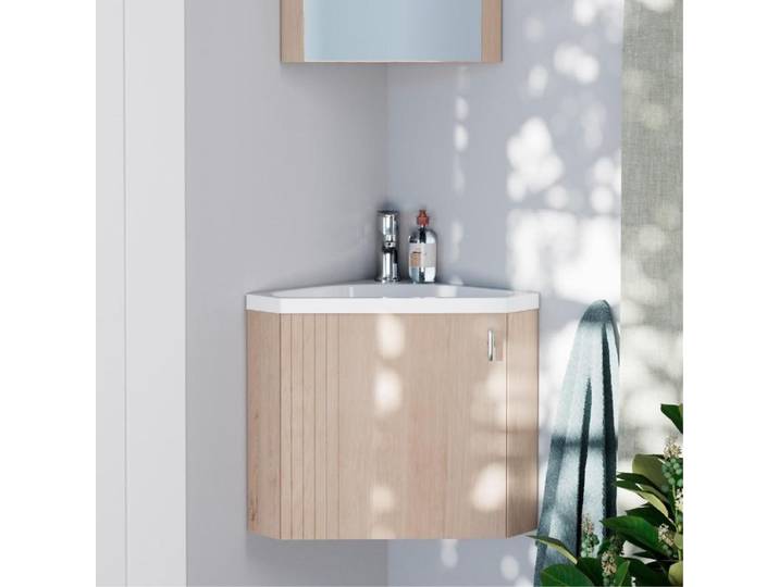 Ensemble meuble lave-mains d'angle décor chêne KODA + robinet