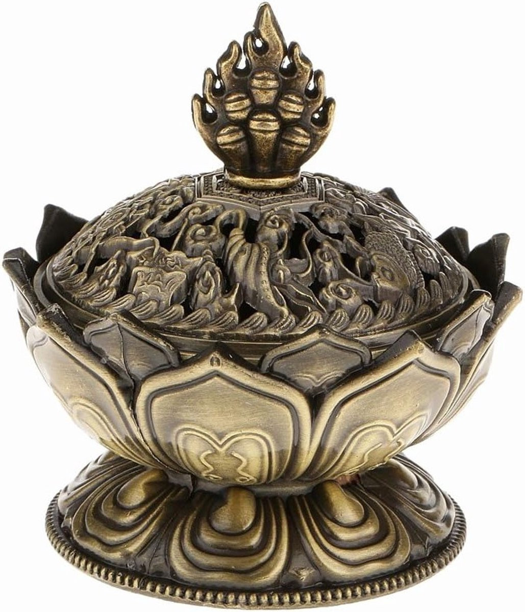 Lotusvormige Mini Metalen Wierookbrander voor Aromatherapie en Decoratie - Backflow Wierookhouder - 7 x 7 cm