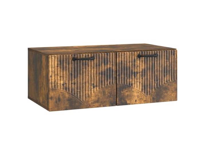 KUPTYERFG TV Board Wandhängend Lowboard Geräucherte Eiche 78,5x41x30 cm Platzsparendes Hängemöbel fürs Wohnzimmer mit 2 Klapptüren, schwarzen Griffen und 60 kg Belastbarkeit.