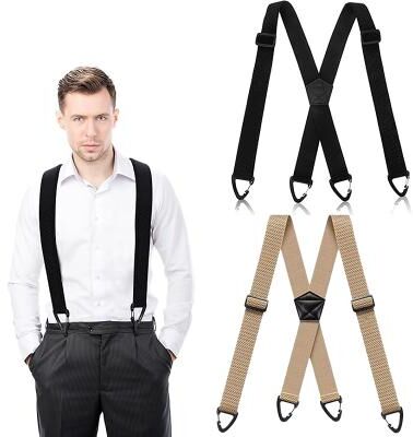 LightInthebox 2 Pcs X-Back Adjustable Work Suspenders for Men, 4-Clip Suspenders Hidden 1.5 Inch Heavy Duty Under Clothing Suspenders with Adjustable Clips
