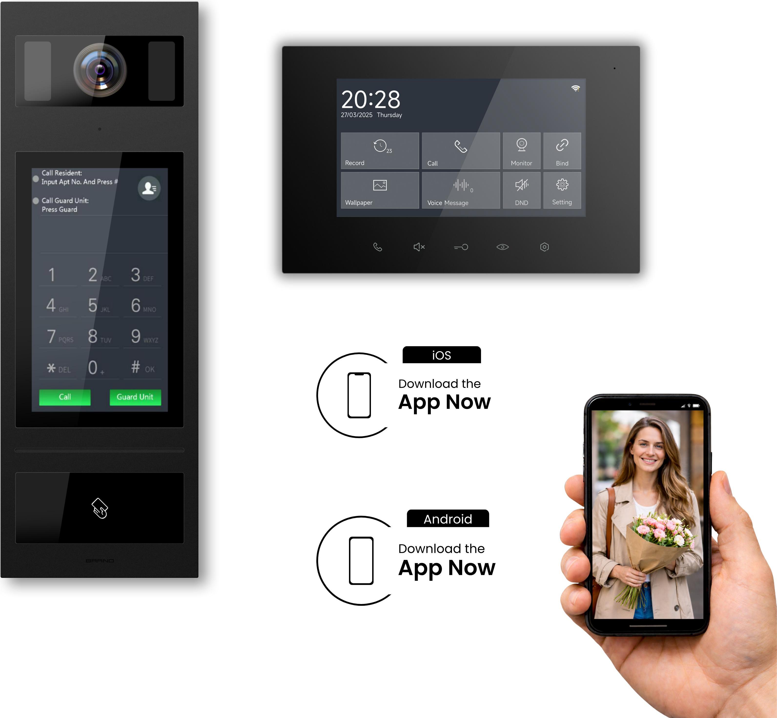 SCHUTZER Video-Türsprechanlage - 1 Familie - 7" WLAN Monitor Schwarz- 2-Draht-BUS Komplettset