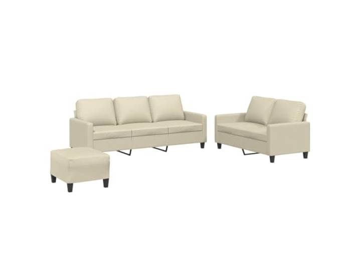 GHVBNMF 3-TLG Sofagarnitur mit Hocker Kunstleder Creme Couch Set Bequemes Sitzgruppen-Set aus Kunstleder und Metallgestell, ideal für Wohnzimmer und moderne Aufenthaltsräume.