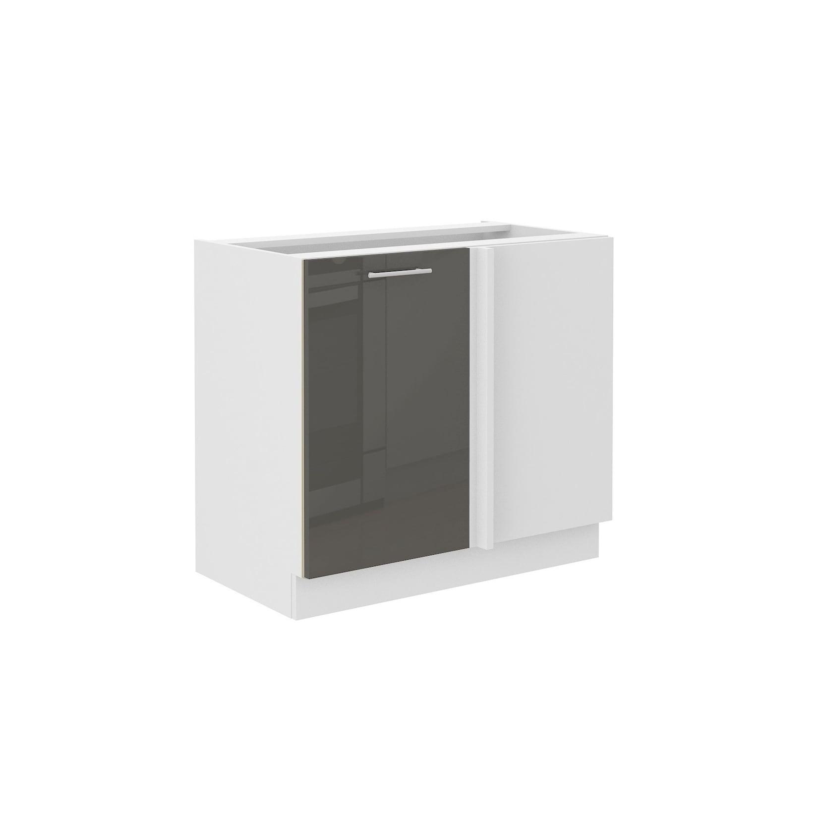 Lara Eckunterschrank 105 cm Grau Glanz + Weiß matt Küchenzeile Küchenblock Küche