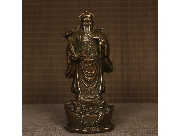Ornements en cuivre antique sculpté représentant le Dieu de la Richesse, lingots d'or, offrandes pour la maison, attirant la prospérité, artisanat porte-bonheur, décoration de bureau