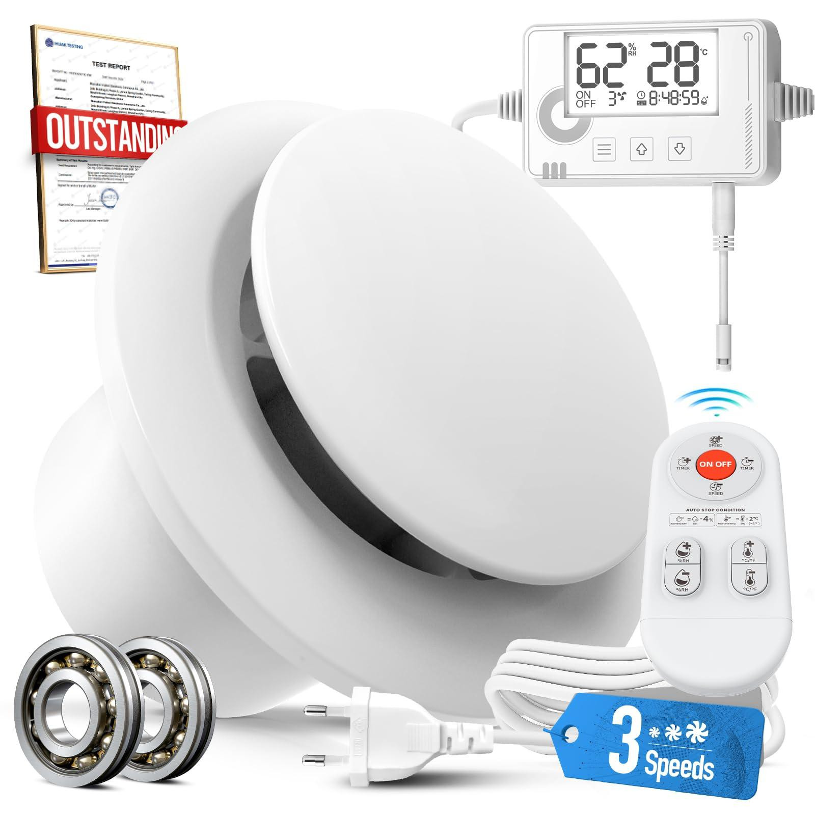Selius Badkamerventilator 100 mm met vochtsensor, temperatuursensor, timer en afstandsbediening