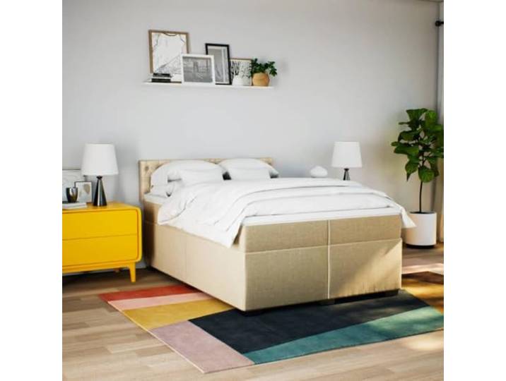 KTHLBRH Doppelbett 200 x 200 cm mit Matratzen und Kopfteil creme 2 Taschenfederkernmatratzen, inklusive Matratzenschoner, Lattenrost, Polyestergewebe