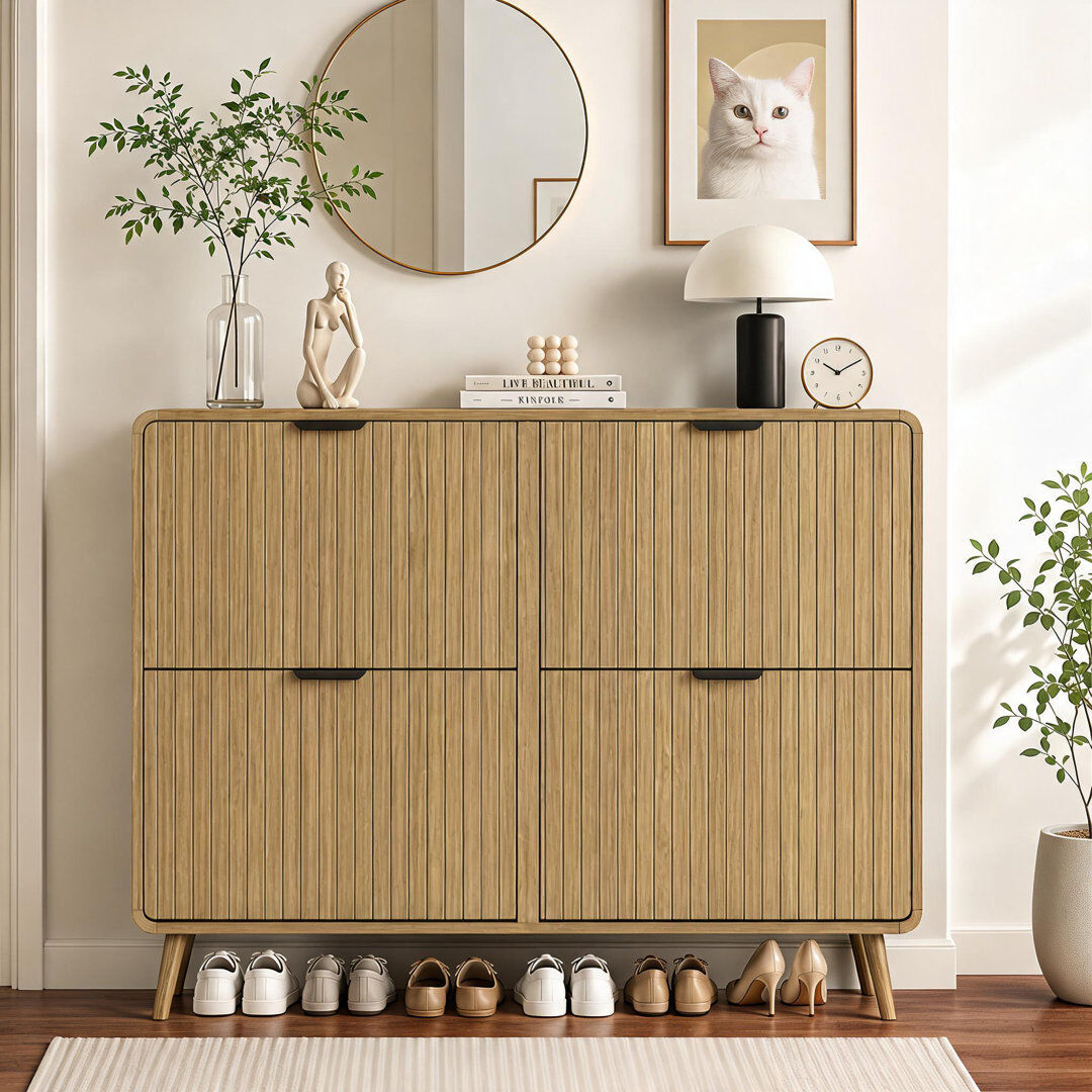George Oliver 24 Pair Shoe Storage Cabinet Natural wood color 24