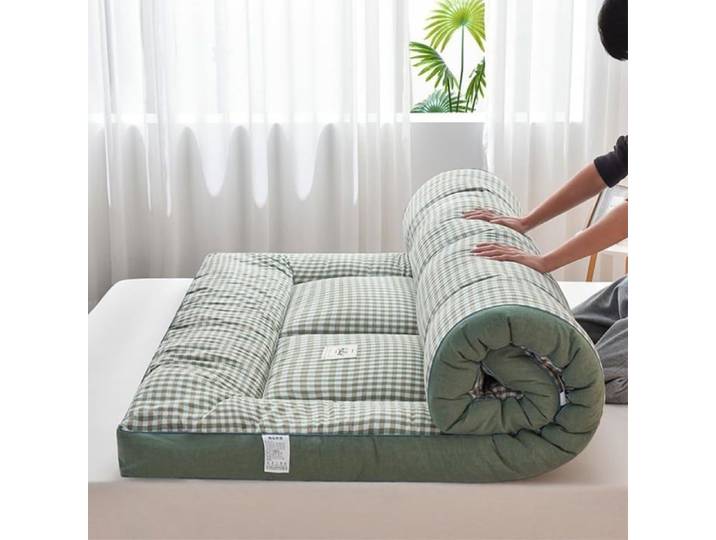 Matelas Futon de Sol Japonais Pliable Style Tatami Matelas de Camping Portable Tissu Respirant pour Canapé Vert 90x200cm