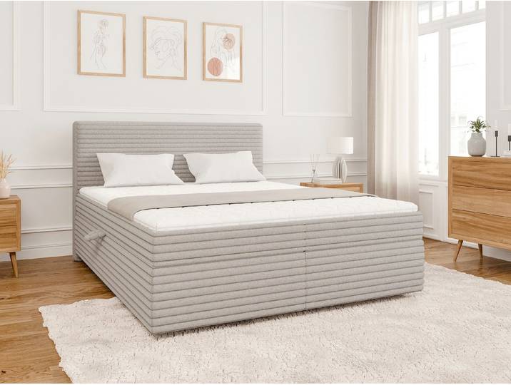 S-Style Möbel Boxspringbett Jasper mit Topper und Bettkästen, aus Plüschcord, mit Topper und Bettkasten / zwei Bettkästen (je nach Bettgröße)