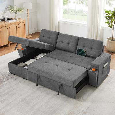 Esofastore Modern Sectional Sofa Reversible Sleeper Storage Chaise Cup Holders USB Charging Ports