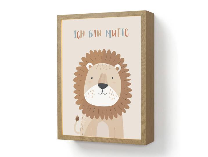 OnlyWow Wandleuchte MIT Akku Löwe - Beige - Tier - Mutig - Zitat 30x40 cm, Rechteckig, LED integrated, 30x40x8 cm, Lampen & Leuchten, Innenbeleuchtung, Wandleuchten
