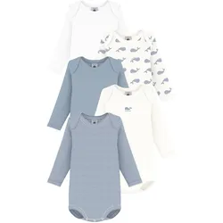Petit Bateau 5er-Pack Bodys langarm Ringel Wale, natur | blau, 92