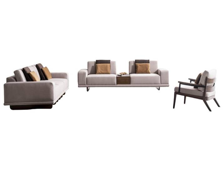 JVmoebel Polstergarnitur Beiges Designer-Sofa mit edlem Zweisitzer-Sessel, (3-tlg)