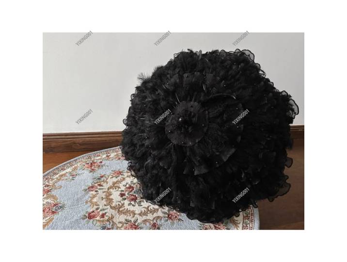 Parasol gothique Lolita fait main avec garniture en dentelle à plumes foncées, accessoire décoratif pour photographie de mariage