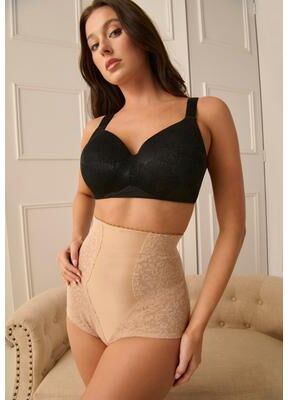 Plus Size Women's Firm Control Lace Brief Shaper by Plusform in Beige (Size 2X)