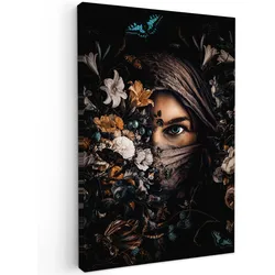 LEINWANDBILD Frau - Luxus - Blumen - Schmetterling - Porträt Wanddeko 40x60 cm