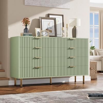 YUN 8 Drawer TV Stand Dresser, White Modern Storage Cabinet with Wide Top and Deep Drawers for Living Room, Bedroom, Hallway