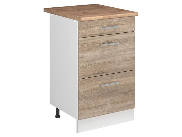 Küchenunterschrank Vicco R-Line Sonoma/Weiß 50 cm Arbeitsplatte Goldkraft Eiche, Model 69764