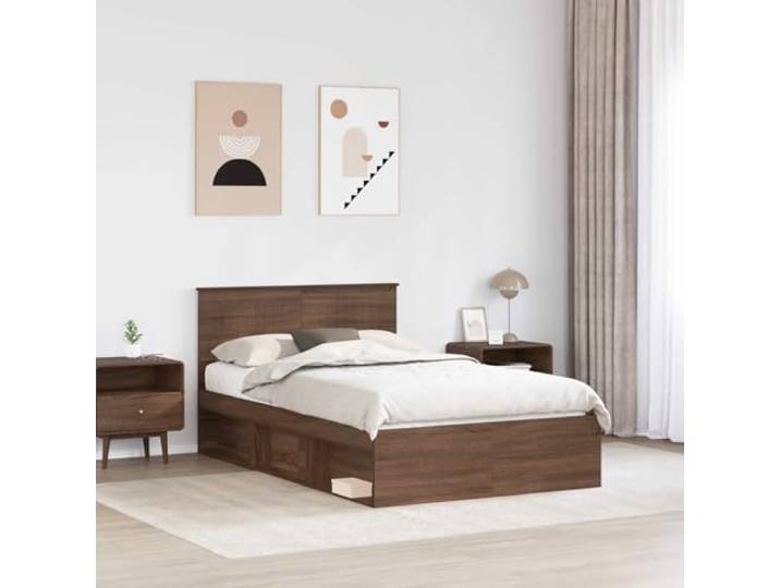 KTHLBRH Bettgestell Eiche Braun 120 x 190 cm Kiefer massiv Modernes Design, klare Linien, solide Basis, für zeitgenössisches Zimmer