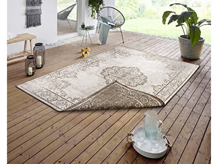 NORTHRUGS Cebu tapijt voor binnen en buiten, omkeerbaar tapijt, weerbestendig, Oosters vintage design, tapijt voor balkon, terras, tuin, serre, woonkamertapijt, waterdicht, linnen