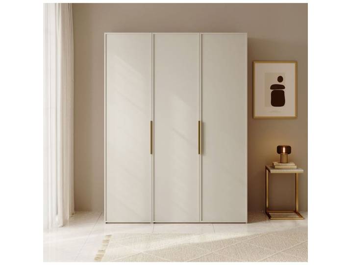 Armoire 3 portes avec longue tringle et 7 étagères - FRAME - 150 cm - grège