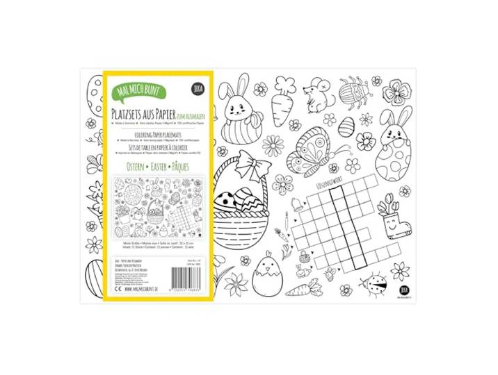 JEKA 12 placemats Pasen om in te kleuren, Pasen placemats om in te kleuren, kinderbezigheid Pasen, cadeau-idee Pasen, Mal Me Bunt