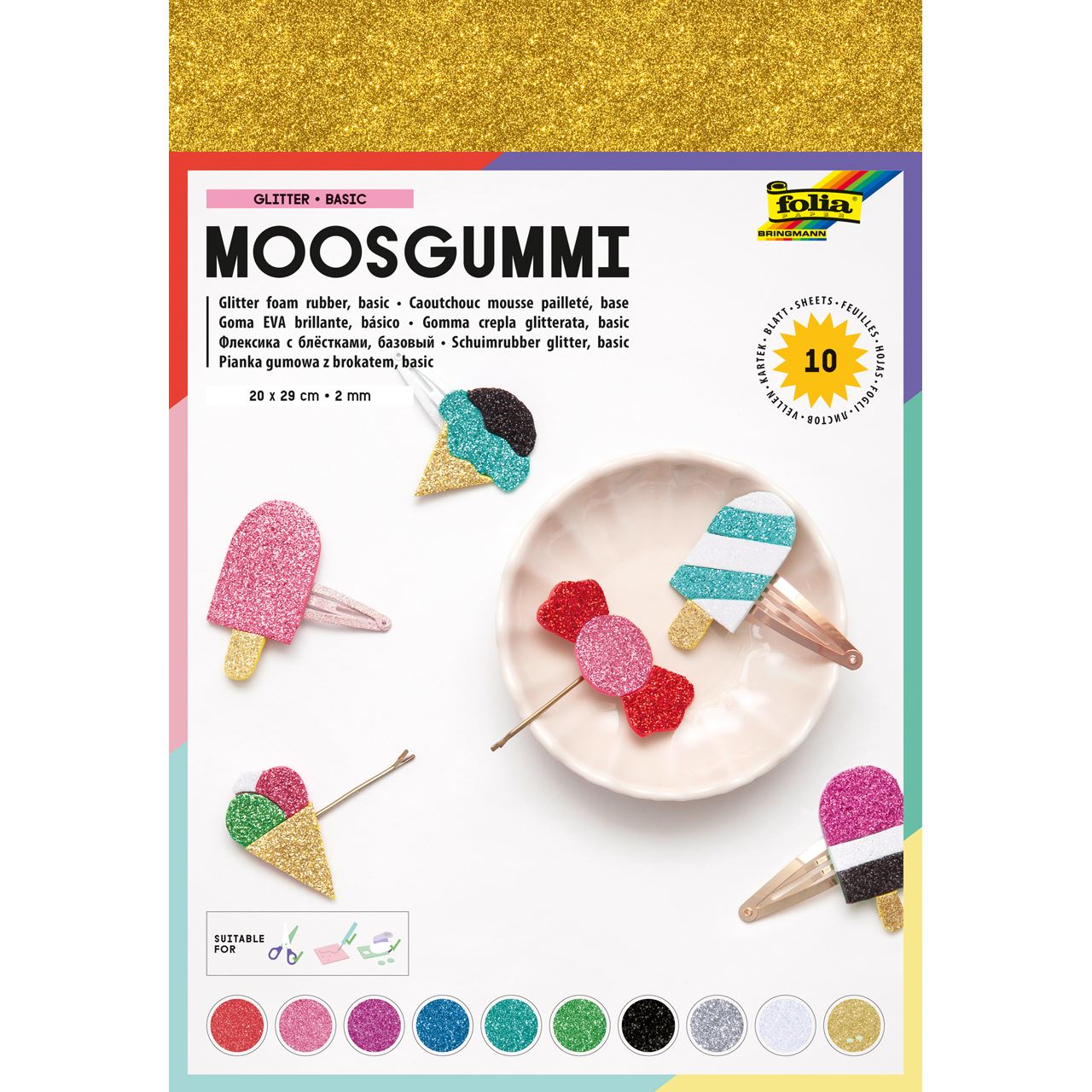 folia Moosgummi Glitter Basic mehrfarbig 10 St.