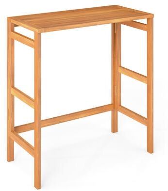 Costway Acacia Wood Outdoor Bar Table with Slatted Tabletop for Balcony