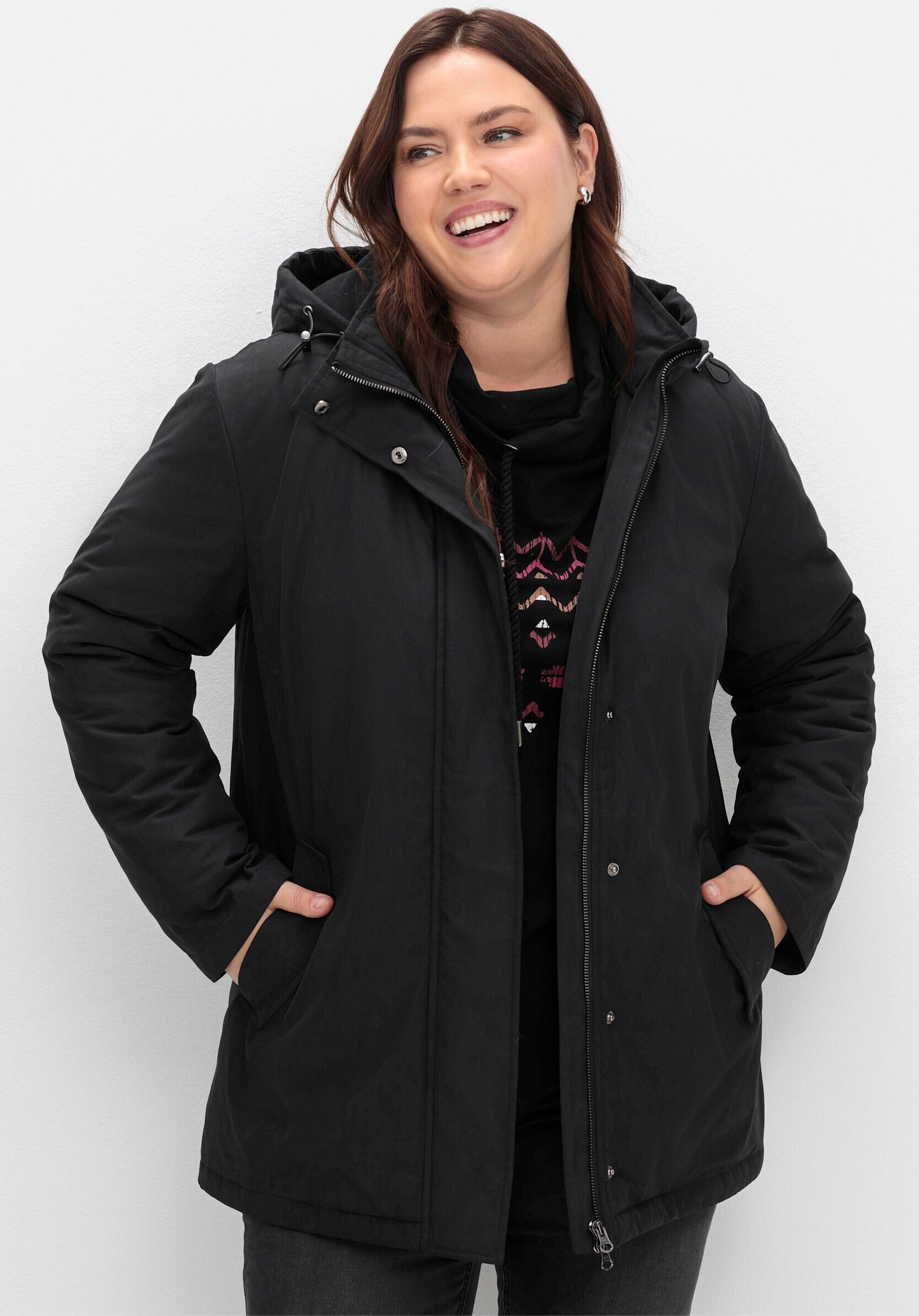 Parka SHEEGO "Parka Parka in Oversize-Form", Damen, Gr. 56, schwarz, Sportlich, Jacken Parka